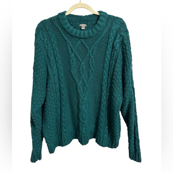 Aerie Linden Emerald Green Cable Knit Crewneck Pullover Sweater Womens Medium - Picture 2 of 10
